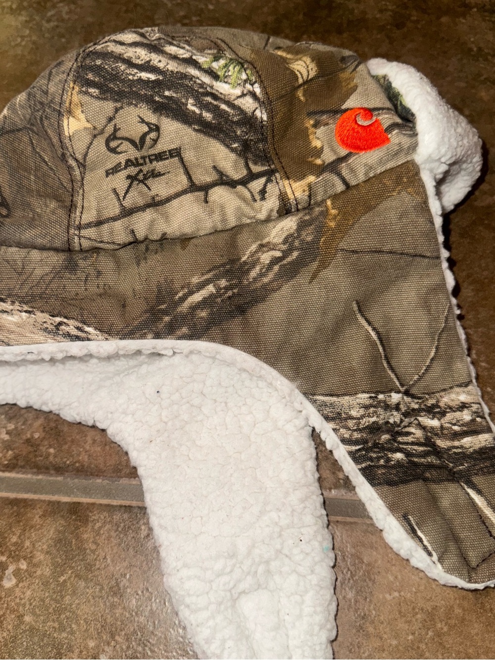 Carhartt Kids Realtree Camo Sherpa-Lined Hat with Orange Logo
